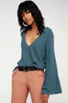 Nora Slate Blue Long Sleeve Top | Lulus