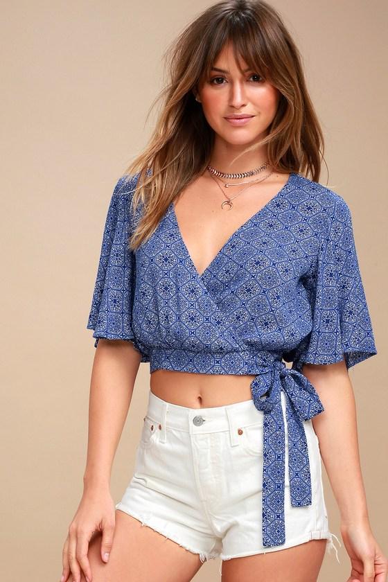 Belle Of The Bali Blue And White Print Crop Top | Lulus