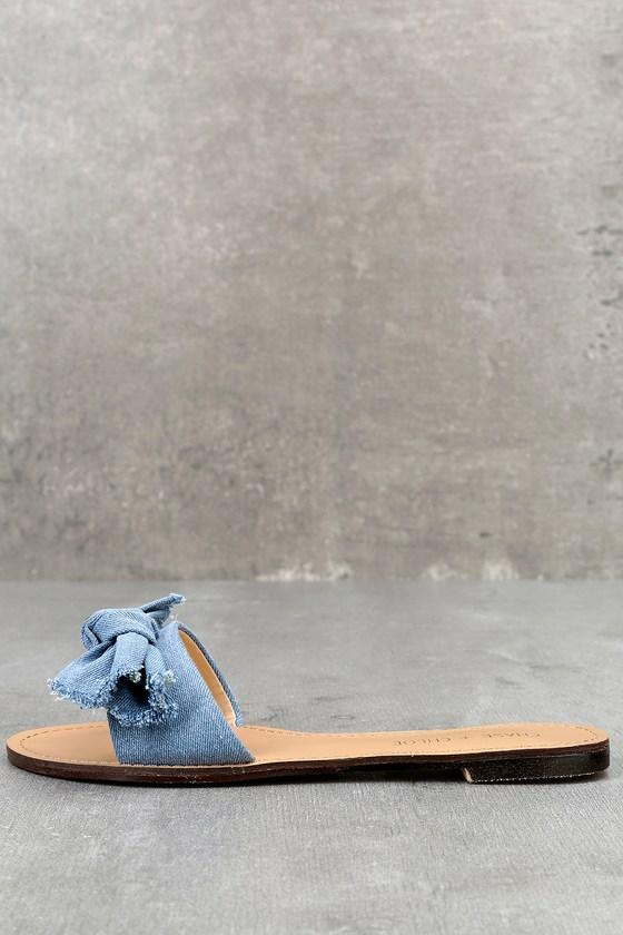 Chase & Chloe Glynn Blue Denim Knotted Slide Sandal Heels | Lulus