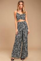 Lulus Besame Rapido Black And White Floral Print Wide-leg Pants