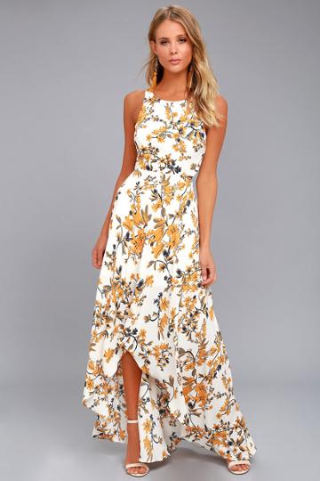 Ali & Jay | Bohemian Rhapsody Cream Floral Print Maxi Dress | Size Small | White | 100% Polyester | Lulus