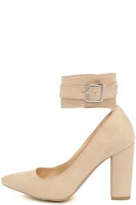 Wild Diva Lounge Walker Natural Suede Ankle Strap Heels