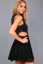 Lulus | Life Illuminated Black Sequin Cutout Skater Dress | Size Large | 100% Polyester