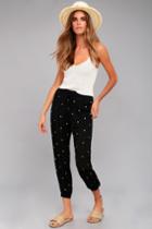 Lulus | Lots Of Luck Black Embroidered Pants | Size Large | 100% Rayon