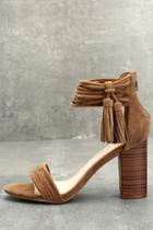 Liliana Parvati Taupe Suede Ankle Strap Heels