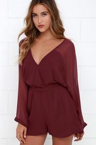 Love Riche Sheer Your Secrets Wine Red Romper