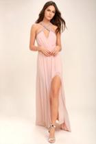 Lulus | My Love Has Come Along Blush Pink Beaded Maxi Dress | Size Small | 100% Polyester