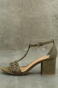City Classified Janessa Light Olive Nubuck T-strap Heels