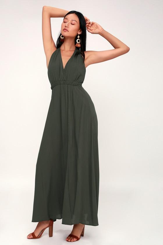 Finest Hour Olive Green Halter Maxi Dress | Lulus