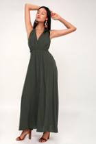 Finest Hour Olive Green Halter Maxi Dress | Lulus