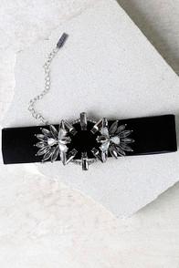 Lulus Fantasyland Black And Grey Rhinestone Choker Necklace