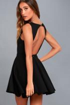 Lulus | Gal About Town Black Skater Dress | Size Large | 100% Polyester