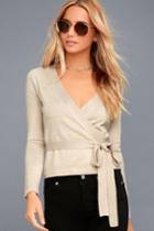 Lulus | All Wrapped Up Beige Long Sleeve Sweater Top | Size Large