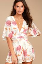 Minkpink | Day Dreamer White Floral Print Romper | Size Small | Lulus