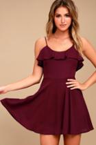 Lucy Love | Celebration Burgundy Skater Dress | Size X-small | Purple | 100% Polyester | Lulus