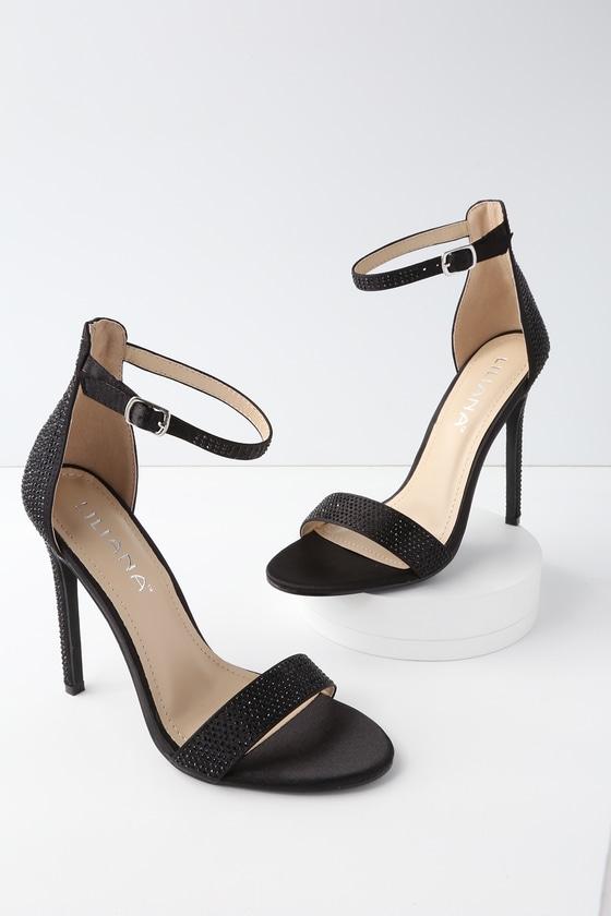 Liliana Balceta Black Satin Rhinestone Ankle Strap Heels | Lulus