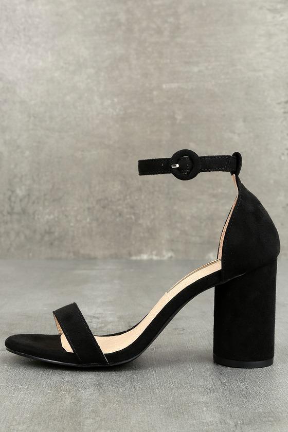 Audrina Black Suede Ankle Strap Heels | Lulus
