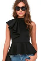 Lulus | Forever More Black Peplum Top | Size Small