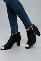 Qupid | Milla Black Suede Peep Toe Ankle Booties | Size 5.5 | Vegan Friendly | Lulus