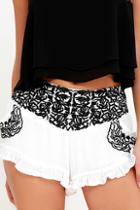 Lulu*s Festival Feeling Black And Ivory Embroidered Shorts