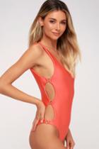 Amuse Society Estelle Coral Red One Piece Swimsuit | Lulus