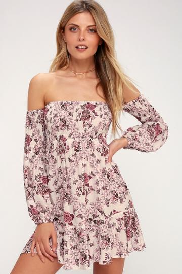 Kivari Flores White Floral Print Off-the-shoulder Mini Dress | Lulus