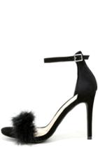 Lulus | Valentina Black Feather Ankle Strap Heels | Size 5.5