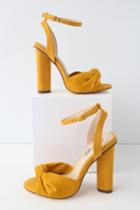 So Me Nessa Mustard Yellow Suede Ankle Strap Heels | Lulus