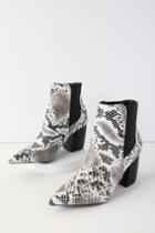 Qupid Cecy Black And White Snake Pointed Toe Ankle Booties | Lulus