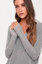 Lulus Basics Bevin Heather Grey Knit Long Sleeve V-neck Sweater Top | Lulus