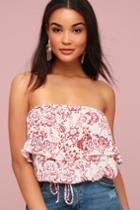 Honey Punch Ukulele Solo Burgundy Floral Print Strapless Crop Top | Lulus