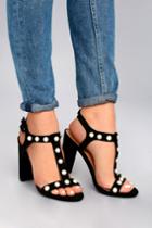 Wild Diva | Zelina Black Pearl Suede High Heel Sandal Heels | Size 5.5 | Vegan Friendly | Lulus