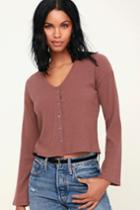 Project Social T Wessex Rust Brown Ribbed Bell Sleeve Cardigan | Lulus