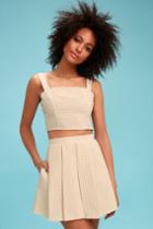 Take Your Picnic Beige Gingham Skater Skirt | Lulus