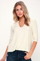 Project Social T Lianha Ivory Ribbed Long Sleeve Top | Lulus