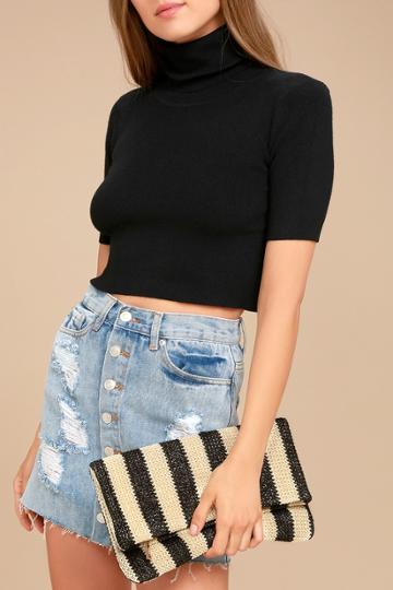 Lulus | Maui Black And Beige Striped Clutch