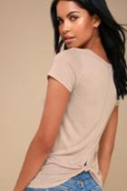 V, Myself, And I Nude Striped Knotted V-neck Tee | Lulus