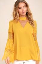 Do & Be Step And Repeat Golden Yellow Lace Long Sleeve Top