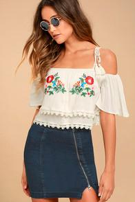 Free People This Way Or That Medium Wash Denim Mini Skirt