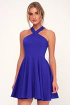 The Way You Look Tonight Royal Blue Halter Skater Dress | Lulus