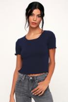 Youre The One Navy Blue Lettuce Edge Cropped Tee | Lulus