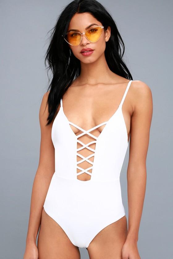 Myrtle Beach White Lace-up One Piece Swimsuit | Lulus