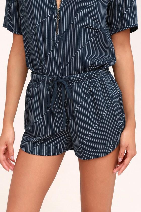 Rvca Vary Yume Navy Blue And White Striped Shorts | Lulus