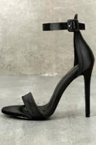 Olivia Jaymes Charlize Black Satin Ankle Strap Heels