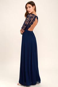 Lulus Awaken My Love Navy Blue Long Sleeve Lace Maxi Dress