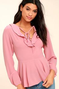 Lulus Sugar Sweet Blush Pink Long Sleeve Peplum Top