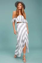 Golden Sunset Grey And White Striped Wrap Maxi Skirt | Lulus
