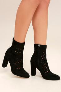 Steve Madden Ennie Black Suede Cutout Mid-calf Boots