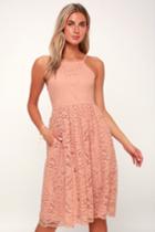 Kinzie Blush Pink Lace Midi Dress | Lulus