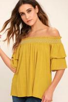 Lulus Free To Be Me Chartreuse Off-the-shoulder Top